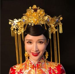 2018 brides, Chinese brides, wedding headdresses, antique wedding show, clothing and accessories, Phoenix crown wedding photo accessories.