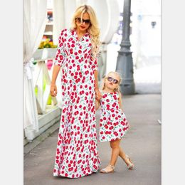 Mommy And Me Dresses Family Matching Clothes Mother And Daughter Dresses Family Matching Clothes Kids Parent Children Cherry Printed Dresses
