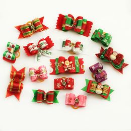 Pet Hair Bow Handmade Christmas Dogs Grooming Bow Mixed Ribbon Pet Hair Bow Pet Rubber Bands Dog