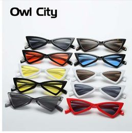 Owl City Vintage Women Sunglasses Triangle Black Ladies Sunglass Retro Red Color Eyewear Gradient Lens Cat Eye Sun Glasses