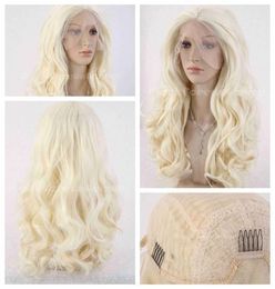LY&CS Cheap sale dancing party cosplays Long Light Blonde Wavy Hair Heat Resistant Synthetic Lace Wig Natural