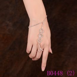 3pcs Fashion Hand Harness Slave Bracelet & Adjustable Finger Ring Women Hollow Out Crystal Rhinestone Chain Link Jewelry Set B0448