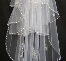 Bling Wedding Veils with Crystal for Bride two layers High Quality Soft Tulle Bridal Veil with Crystals Short Layered Bridal Vail 2360