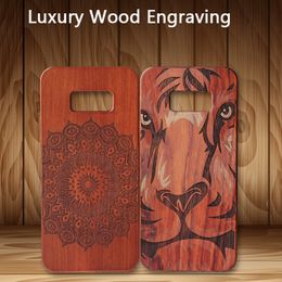 Luxury Wood Engraving Phone Cases For Samsung Galaxy S8 S9 Plus S7 edge Note 8 Cherry Rosewood Nature Wooden Cover Cases For Iphone X 8 7 6