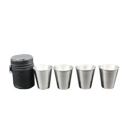 4pcs/set 70ml Stainless Steel Pocket Shot Glass with Cup Cover Wine Beer Whiskey Drink Cup Men's Outdoor Travel Gift