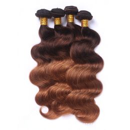 4/30 Ombre Body Wave 4 Bundles 100% Brazilian Remy Human Hair Weaves Extension Two Tone Colours Dark Brown To Medium Auburn Bundles