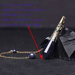 1Pc Sparkling Blue Sandstone Amulet Pendant Single Pointed Pendulum Necklace Jewelry Antique Bronze Copper Bail Chain with Sand Stone Beads