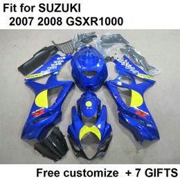 Hot sale fairing kit for Suzuki GSXR1000 07 08 yellow blue fairings set GSXR1000 2007 2008 UU56