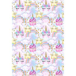 Colourful Rainbow and Clouds Baby Girl's Unicorn Party Backdrop Printed Cakes Stars Kids Watercolour Birthday Photo Booth Background