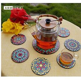 ABMIDEA Russian Khokhloma Painting Art Wood Table Cup Mats Non-slip Heat Resistant Coaster Placemat 117R Birthday Mother's Day