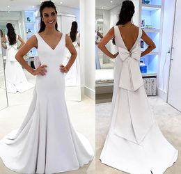 New Arrival Pure White Simple Wedding Dress Modest Mermaid Open Back Spaghetti Straps Country Garden Bride Bridal Gown Custom Made Plus Size