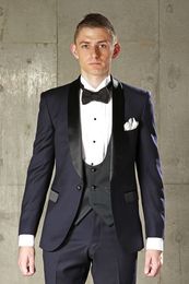 New Design Shawl Lapel Navy Blue Wedding Men Suits Groom Tuxedos Men Party Groomsmen Suits (Jacket+Pants+Tie+Vest) NO:129