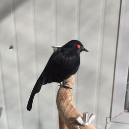 Mignonne Petite Simulation Créative Yeux Rouges Corbeau Modèle Jouet Plasticfur Cadeau Oiseau Noir Environ 14cm