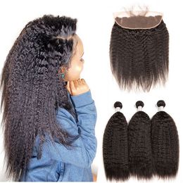 10a Brazilian Kinky Curly Kinky Straight 3 Piece Virgin Hair Bundles With 13*4 Lace Closure Wholesale Bundles Free Shipping