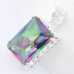 Luckyshine 10 Pcs Square Vintage Mystic Rainbow Topaz Gems 925 Sterling Silver Plated Wedding Jewellery For Women Pendants For Necklaces