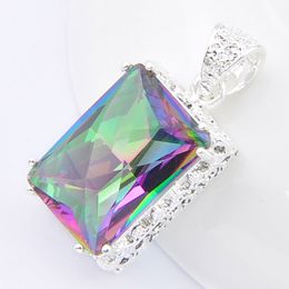 Luckyshine 10 PCS Square Vintage Mystic Rainbow Topaz Gems 925 Sterling Posrebrzana Biżuteria Ślubna Dla Kobiet Wisiorki na naszyjniki