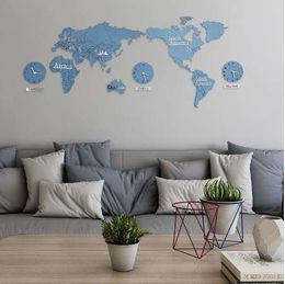 Creative world map wall clock Hotel and office wall decoration creative wall clocks living room decorations