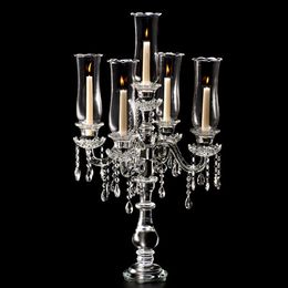 5 arms wedding crystal candelabra with hurricane globe, crystal candle holder wedding Centrepieces wholesale and retail