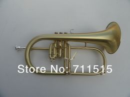 Professional Musical Instruments Bb Flugelhorn Brass Tube Monel Valves Surface Brushed Gold Plated Trumpet With Case