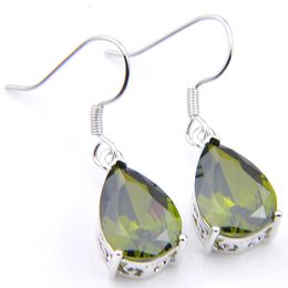 10Prs Luckyshine Classic Fire Waterdrop Mystic Olive Peridot Cubic Zirconia Gemstone Silver Dangle Earrings for Holiday Wedding Party