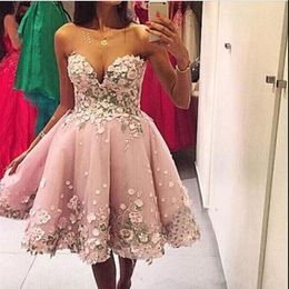 Dusty Pink Short Prom Dresses Sexy Sweetheart 3-D Floral Appliqued Cocktail Gowns Custom Made Ball Gown Evening Party Dress