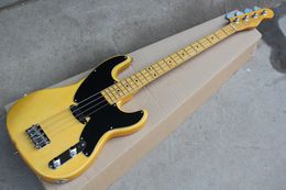 Factory custom Yellow Electric Bass Guitar with 1 Pickup,Black Pickguard,Maple Fretboard,4 Strings,21 Frets,offer Customised