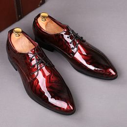 Red Blue Pointed Toe Man Lace up Wedding Fashion Oxfords Shoes Male Dress Party Gentleman Oxfords Shoes Suits Tuxedo Shoes