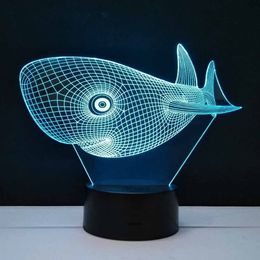 Shark 3D Visual illusion Light 7 Colours Changing Table Desk Lamp Touch Xmas 2018 #R21