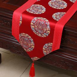 Dragon Chinese Silk Fabric Vintage Table Runner Decoration Table Mat Coffee Pads Jacquard Wedding Christmas Tablecloth 230x33 cm