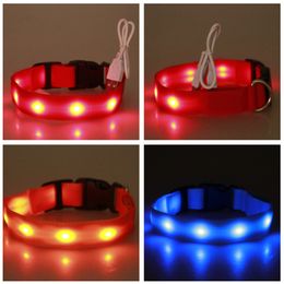 LED Nylon Pet Dog Collar Night Safety Glow Flashing Dog Cat Collar Led Luminous Small Dogs Collars USB Rechargeable