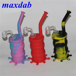 Colorful Hookahs Silicone Bongs with glass downstem silicon water pipe dab rig all Clear 4mm thickness 14mm male quartz banger nails
