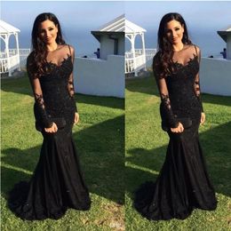 Black Appliques Sheer Prom Dress Evening Maxi Gowns Plus size High Quality Long Formal Celebrity Gown Vestidos Elegant Full Sleeves Dress