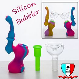 Silicone Bubbler with Replaceable Glass Bowl Mixed Color Smoking Hookah Peculiar Dry Herb Food Grade Silicone Bong