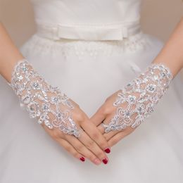 Wholesale Fingerless White Red Beige Wedding Accessories Wholesale Elegant Beaded Lace Short Bridal Gloves