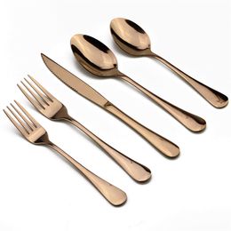 Fine Quality 5PCS/SET Rose Gold Mirror Polished Stainless Steel Silverware Set Western Steak Knife Fork Scoop Dinnerware for 1