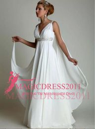 2019 Pregnant Women Greek Deep V Neck Beach Summer Chiffon Wedding Dress New Casual Crystal Sash Bohemia Pleats Empire Bridal Gown Romantic