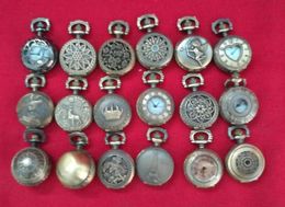 Wholesale 100pcs/lot Mix 18 Designs Case Dia 2.5CM Pendant Chain Quartz Bronze Small Crown Watch Pocket Watch PW124