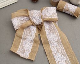 15*240 cm Naturally Elegant Burlap Lace Chair Sashes Jute Chair Bowknot For Rustic Wedding Party Event Decoration