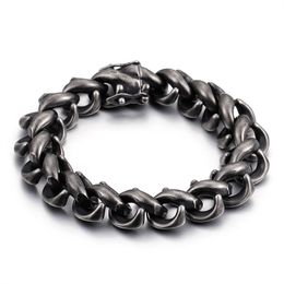 Heavy Cool Biker 8.66'' 15mm Black Fashion Stainless Steel Vintage Biker Link Chain Bracelet Holiday Gifts for Mens gifts