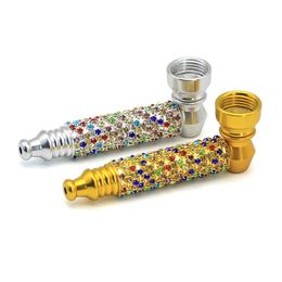 Newest Metal Pipe Colourful Diamond Gold Tube Aluminium Alloy High Quality Mini Smoking Pipe Tube Portable Unique Design Easy To Carry Clean