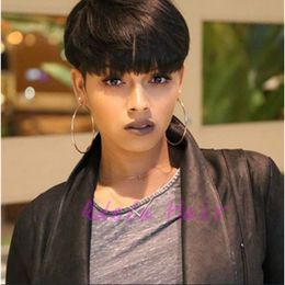 Perruque De Cheveux Humains Hétéro Nouvelle Arrivée Rihanna Coiffure Court Pixie Cut Perruques Pour Les Femmes Noires Full Lace Front Bob Perruques