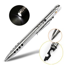 Self Defence Tactical Pen EDC Stainless Steel LED Flashlight Survival Tool with Knife Saw Tungsten Head Bottle Opener