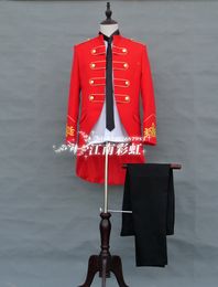 Newly Designed Red Tailcoat Tuxedos Men Court suit Formal Suits Men Costumes Prom Dinner Suits Custom Made (Jacket+Pants) NO;811