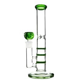 Free DHL Amber Green Blue Straight Tube Hookahs Bong Triple Perc Dab Rigs Water Pipes With 14mm Bowl Smoking Glass Waterpipe WP525