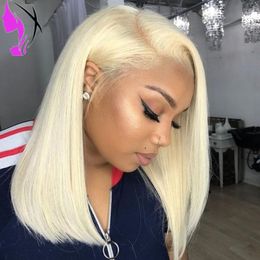 High Quality Brazilian Hair Blonde Color Short Bob Straight Synthetic Wigs Heat Resistant Synthetic Lace Front Wigs For Black Women