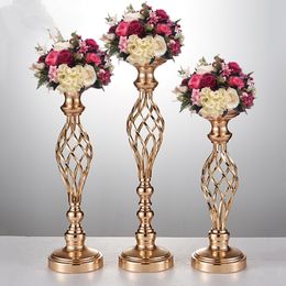 new style Gold Flower Vases Candle Holders Stand Wedding Decor Road Lead Table Centrepiece Rack Pillar Party Candlestick Candelabra best0071