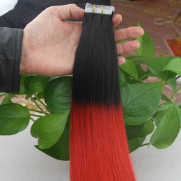 Tape In Human Hair Extensions Ombre T1B/RED 40pcs 100g Double Drawn Adhesive Hair Skin Weft