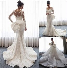 Latest Sexy Mermaid Wedding Dresses Detachable Skirt Luxury Floral Arabic Dubai Tail Long Sleeve Bridal Gowns Subtle Plus Size Pakistan