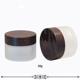 30g 50g Glass Bottle with Black Wooden Cap Bamboo Wood Lid Frost Glass Jar Cosmetics Cream Packing Container F742