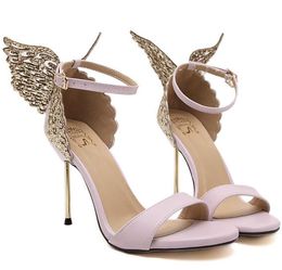 Women Sandals 3D Butterfly Wing Embroidery Sandals High Heel Shoes Woman Pumps Metallic Stiletto Wedding Party Dress